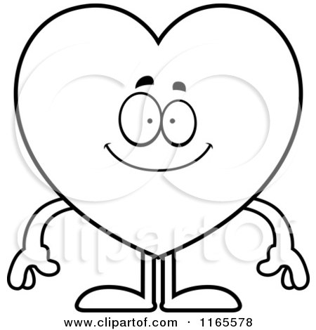 Cartoon Clipart Of A Happy Heart Card Suit Mascot - Vector Outlined Coloring Page by Cory Thoman
