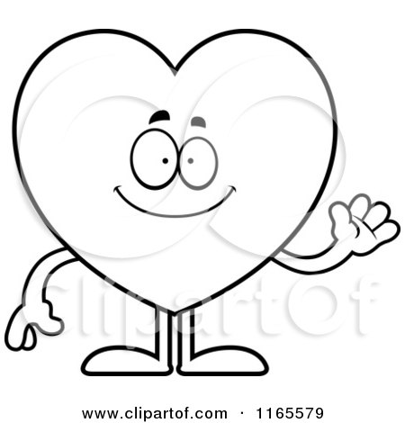 Cartoon Clipart Of A Waving Heart Card Suit Mascot - Vector Outlined Coloring Page by Cory Thoman
