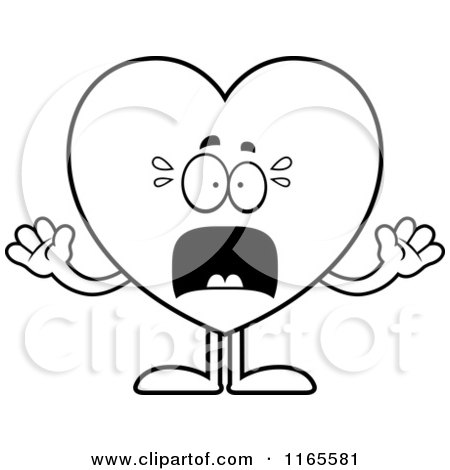 Cartoon Clipart Of A Scared Heart Card Suit Mascot - Vector Outlined Coloring Page by Cory Thoman