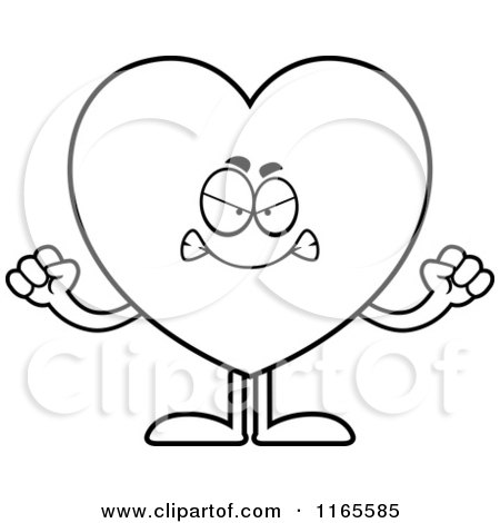 Cartoon Clipart Of A Mad Heart Card Suit Mascot - Vector Outlined Coloring Page by Cory Thoman