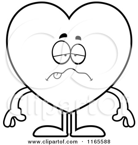 Cartoon Clipart Of A Sick Heart Card Suit Mascot - Vector Outlined Coloring Page by Cory Thoman