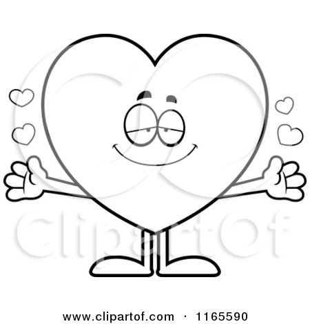Cartoon Clipart Of A Loving Heart Card Suit Mascot - Vector Outlined Coloring Page by Cory Thoman