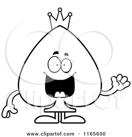 Cartoon Clipart Of A Waving King Spade Card Suit Mascot - Vector Outlined Coloring Page by Cory Thoman