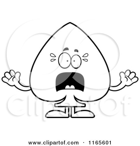 Cartoon Clipart Of A Scared Spade Card Suit Mascot - Vector Outlined Coloring Page by Cory Thoman