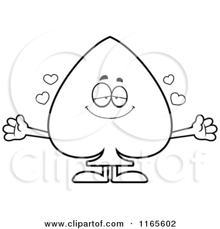 Cartoon Clipart Of A Loving Spade Card Suit Mascot - Vector Outlined Coloring Page by Cory Thoman