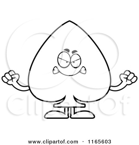 Cartoon Clipart Of A Mad Spade Card Suit Mascot - Vector Outlined Coloring Page by Cory Thoman