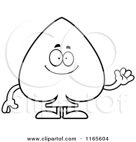 Cartoon Clipart Of A Waving Spade Card Suit Mascot - Vector Outlined Coloring Page by Cory Thoman