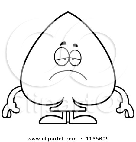 Cartoon Clipart Of A Depressed Spade Card Suit Mascot - Vector Outlined Coloring Page by Cory Thoman
