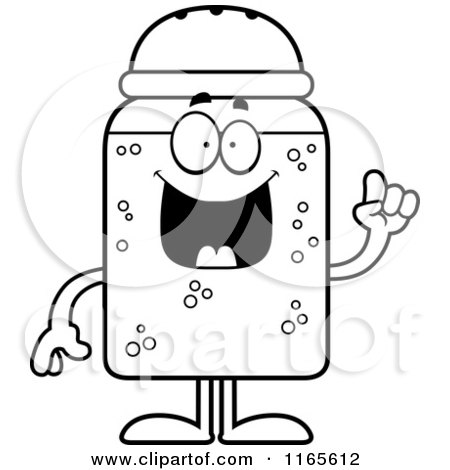 Cartoon Clipart Of A Salt Shaker Mascot with an Idea - Vector Outlined Coloring Page by Cory Thoman