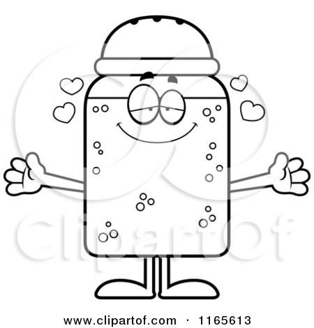 Cartoon Clipart Of A Loving Salt Shaker Mascot - Vector Outlined Coloring Page by Cory Thoman