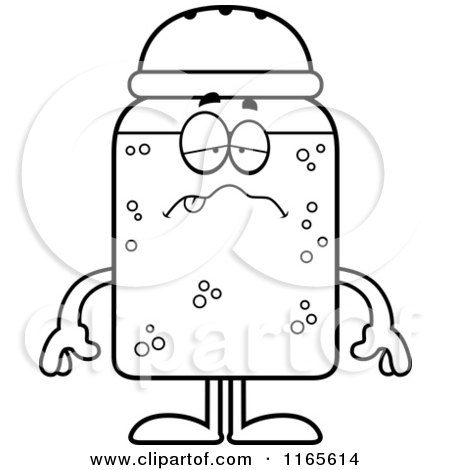 Cartoon Clipart Of A Sick Salt Shaker Mascot - Vector Outlined Coloring Page by Cory Thoman