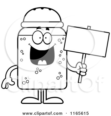 Cartoon Clipart Of A Salt Shaker Mascot Holding a Sign - Vector Outlined Coloring Page by Cory Thoman