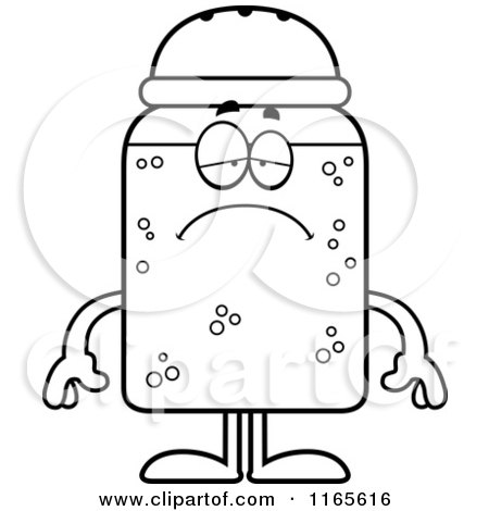 Cartoon Clipart Of A Depressed Salt Shaker Mascot - Vector Outlined Coloring Page by Cory Thoman