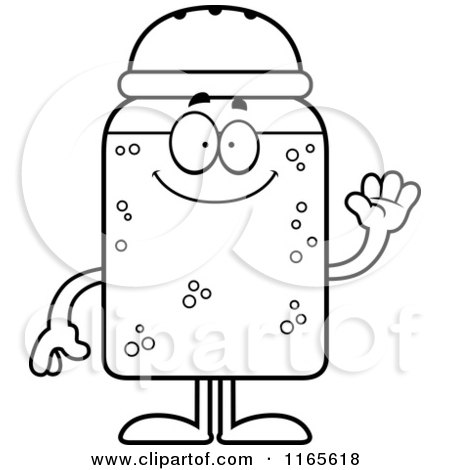 Cartoon Clipart Of A Waving Salt Shaker Mascot - Vector Outlined Coloring Page by Cory Thoman