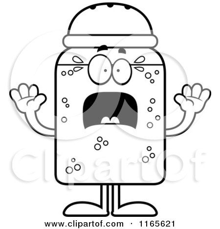 Cartoon Clipart Of A Scared Salt Shaker Mascot - Vector Outlined Coloring Page by Cory Thoman