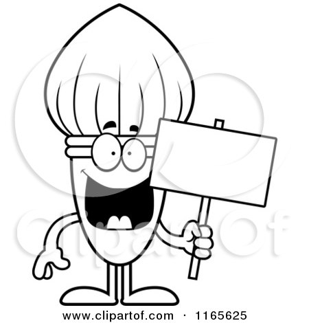 Cartoon Clipart Of A Paintbrush Mascot Holding a Sign - Vector Outlined Coloring Page by Cory Thoman
