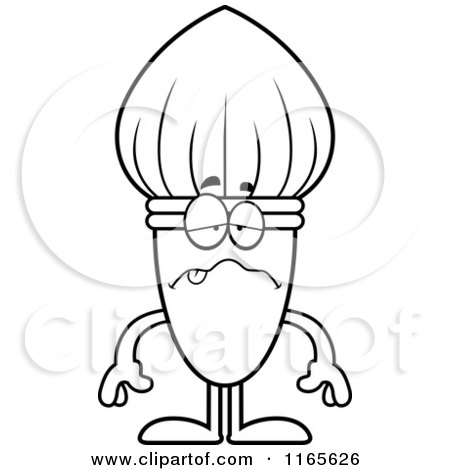 Cartoon Clipart Of A Sick Paintbrush Mascot - Vector Outlined Coloring Page by Cory Thoman