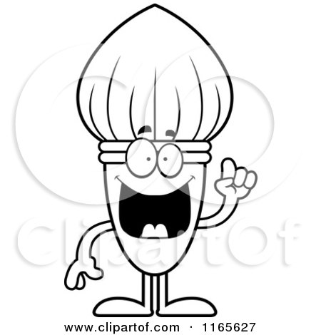 Cartoon Clipart Of A Paintbrush Mascot with an Idea - Vector Outlined Coloring Page by Cory Thoman