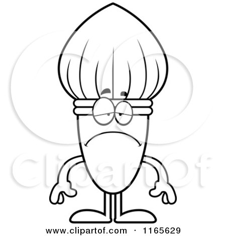Cartoon Clipart Of A Depressed Paintbrush Mascot - Vector Outlined Coloring Page by Cory Thoman