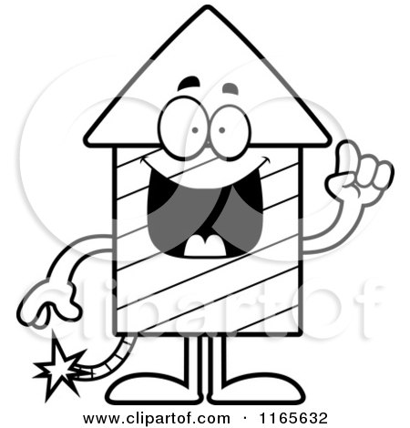 Cartoon Clipart Of A Rocket Firework Mascot with an Idea - Vector Outlined Coloring Page by Cory Thoman