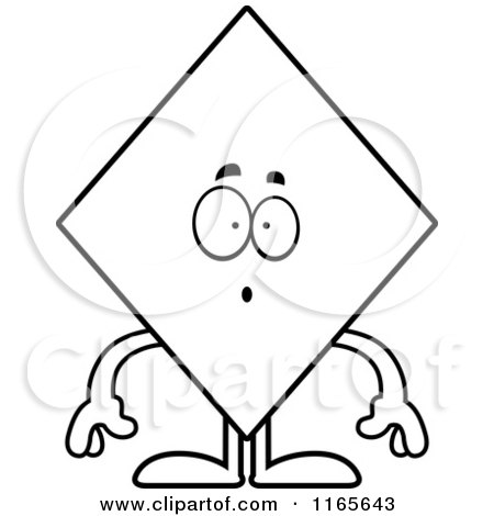 Cartoon Clipart Of A Surprised Diamond Card Suit Mascot - Vector Outlined Coloring Page by Cory Thoman