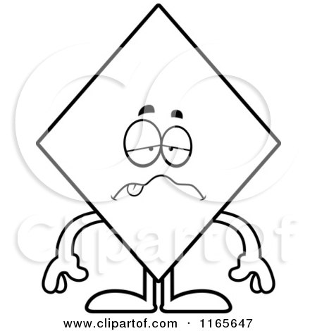 Cartoon Clipart Of A Sick Diamond Card Suit Mascot - Vector Outlined Coloring Page by Cory Thoman
