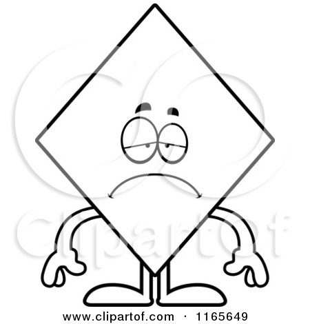Cartoon Clipart Of A Depressed Diamond Card Suit Mascot - Vector Outlined Coloring Page by Cory Thoman