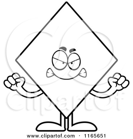 Cartoon Clipart Of A Mad Diamond Card Suit Mascot - Vector Outlined Coloring Page by Cory Thoman