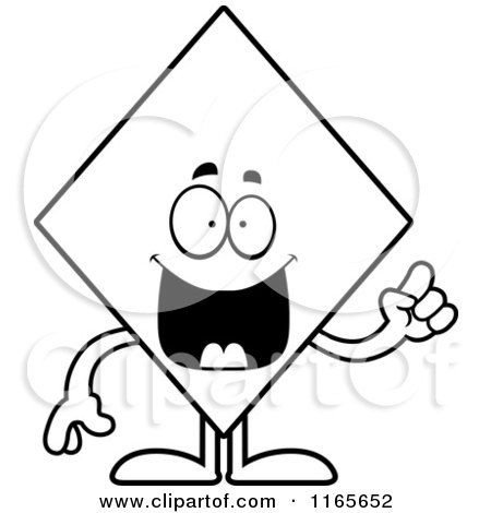 Cartoon Clipart Of A Diamond Card Suit Mascot with an Idea - Vector Outlined Coloring Page by Cory Thoman