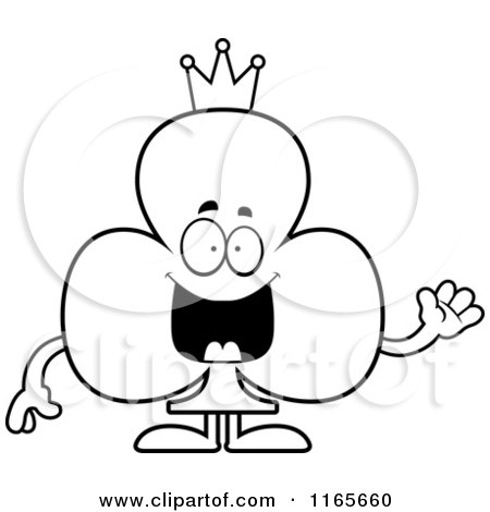 Cartoon Clipart Of A Waving King Club Card Suit Mascot - Vector Outlined Coloring Page by Cory Thoman