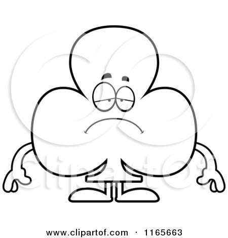 Cartoon Clipart Of A Depressed Club Card Suit Mascot - Vector Outlined Coloring Page by Cory Thoman