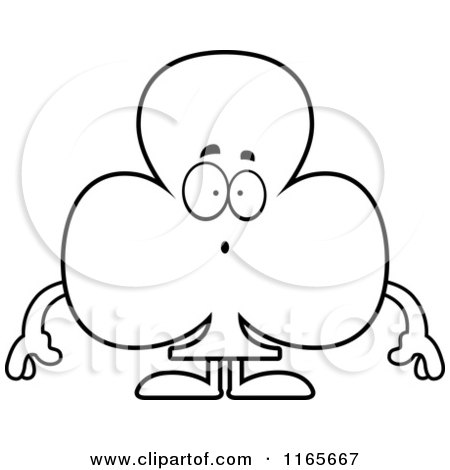 Cartoon Clipart Of A Surprised Club Card Suit Mascot - Vector Outlined Coloring Page by Cory Thoman