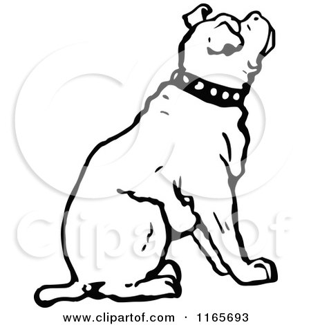 Clipart of a Retro Vintage Black and White Sitting Dog 2 - Royalty Free Vector Illustration by Prawny Vintage
