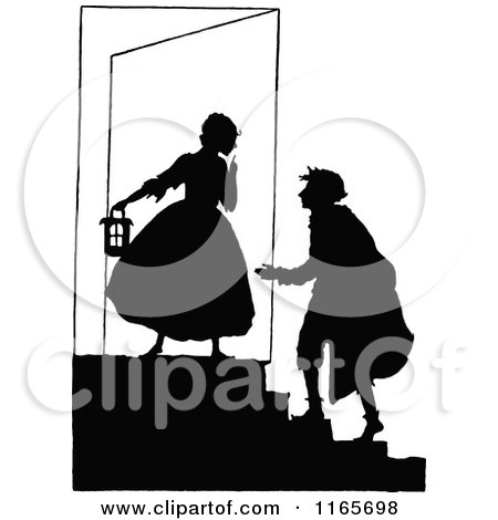 Clipart of a Silhouetted Couple on Steps - Royalty Free Vector Illustration by Prawny Vintage