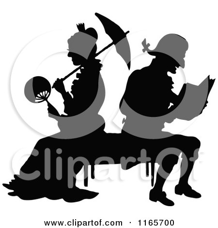 Clipart of a Silhouetted Couple on a Bench - Royalty Free Vector Illustration by Prawny Vintage