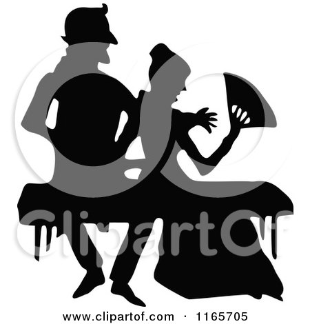 Clipart of a Silhouetted Couple Sitting on a Bench - Royalty Free Vector Illustration by Prawny Vintage