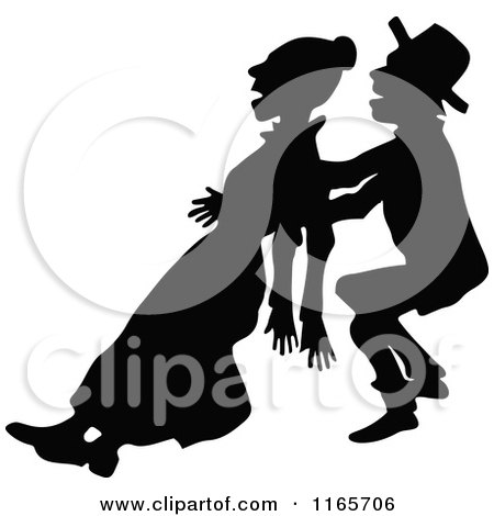 Clipart of a Silhouetted Man Catching a Fainting Woman - Royalty Free Vector Illustration by Prawny Vintage