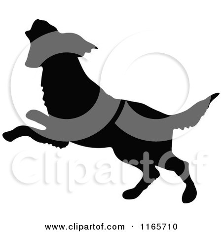 Clipart of a Silhouetted Dog Jumping - Royalty Free Vector Illustration by Prawny Vintage
