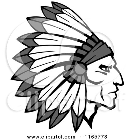 Clipart of a Grayscale Native American Brave with a Feather Headdress - Royalty Free Vector Illustration by Vector Tradition SM