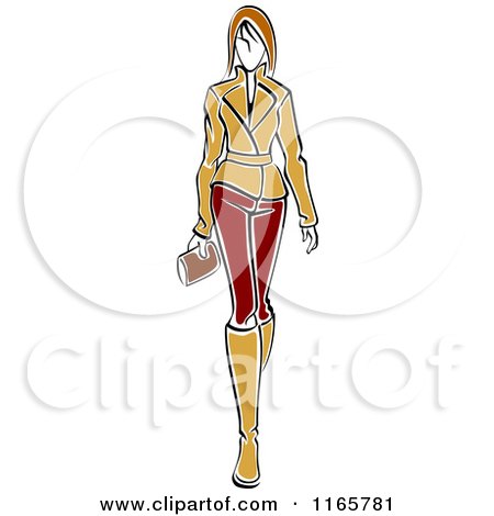 Clipart of a Stylish Woman in Brown Autumn Apparel - Royalty Free Vector Illustration by Vector Tradition SM
