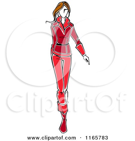 Clipart of a Stylish Woman in Red Autumn Apparel - Royalty Free Vector Illustration by Vector Tradition SM
