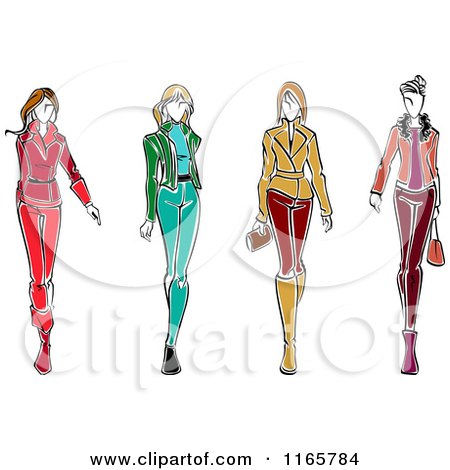 Clipart of Stylish Women in Autumn Apparel - Royalty Free Vector Illustration by Vector Tradition SM