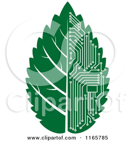 Clipart of a Green Computer Motherboard Circuit Leaf 2 - Royalty Free Vector Illustration by Vector Tradition SM