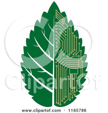 Clipart of a Green Computer Motherboard Circuit Leaf - Royalty Free Vector Illustration by Vector Tradition SM