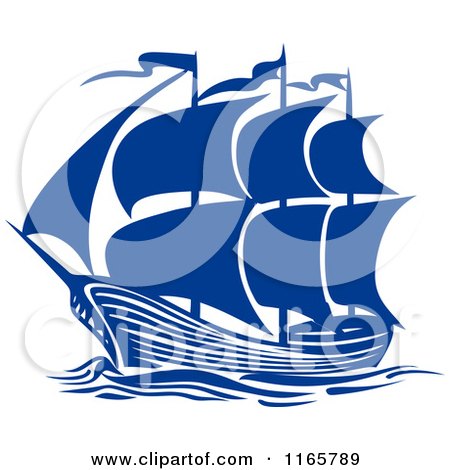 Clipart of a Blue Brigantine Ship - Royalty Free Vector Illustration by Vector Tradition SM