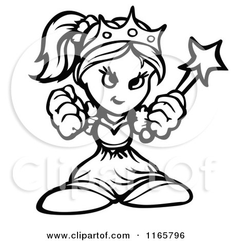 Cartoon of a Black and White Tough Princess Holding up Fists - Royalty Free Vector Clipart by Chromaco