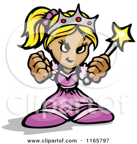 Cartoon of a Tough Princess Holding up Fists and a Wand - Royalty Free Vector Clipart by Chromaco
