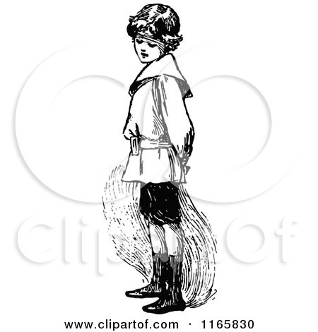 Clipart of a Retro Vintage Black and White Shy Boy - Royalty Free Vector Illustration by Prawny Vintage