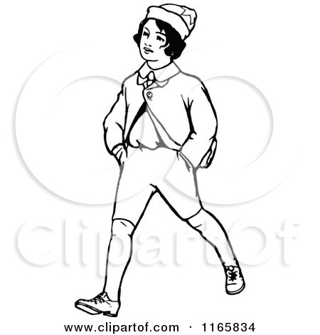 Clipart of a Retro Vintage Black and White Boy - Royalty Free Vector Illustration by Prawny Vintage
