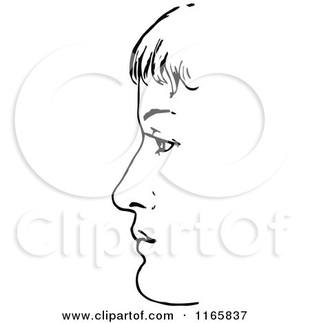 Clipart of a Retro Vintage Black and White Boys Face in Profile - Royalty Free Vector Illustration by Prawny Vintage